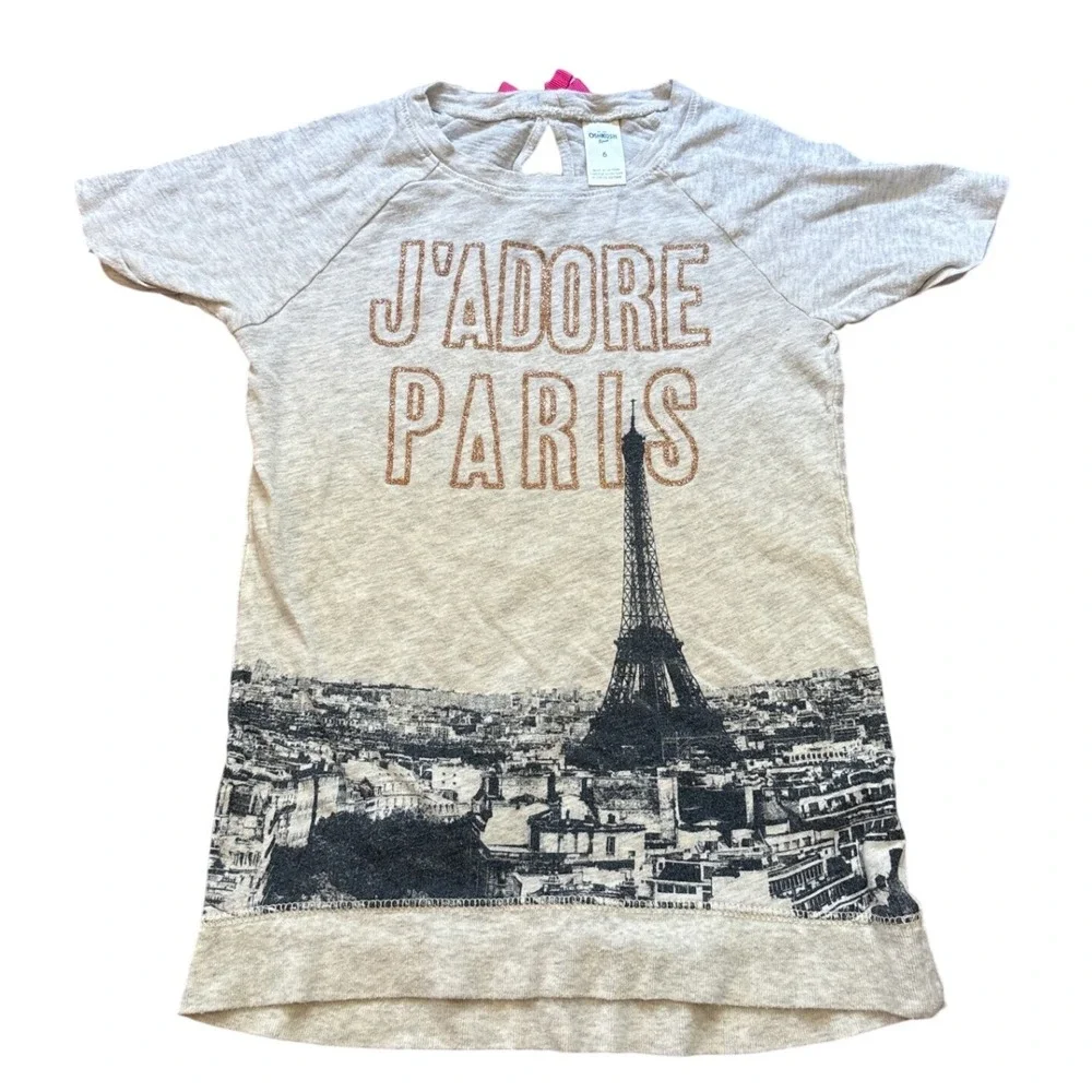 OshKosh B'Gosh Graphic Tee Kids Gray Excellent‎ J'Adore Paris Glitter SIZE 6